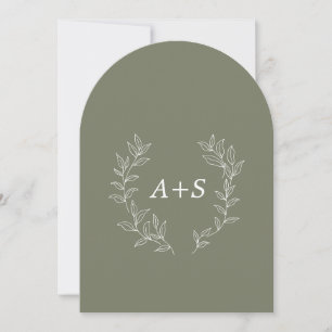 Minimal Leaf Arched Monogram Wedding Invitation