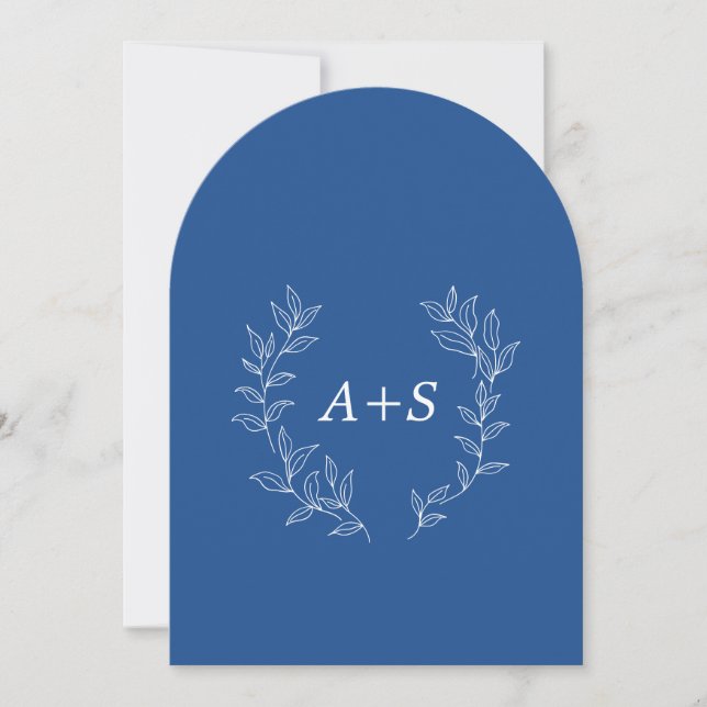 Minimal Leaf | Arched Monogram Wedding Invitation (Front)