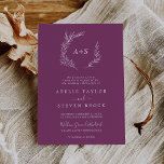 Minimal Leaf | Berry Formal Monogram Wedding Invitation<br><div class="desc">This minimal leaf berry formal monogram wedding invitation is perfect for a boho wedding. The design features a simple greenery leaf silhouette in a romantic summer violet colour with minimalist bohemian garden style. Personalise with the first initials of the bride and groom.</div>