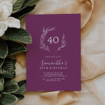 Minimal Leaf Berry Purple 40th Birthday Invitation<br><div class="desc">This minimal leaf berry purple 40th birthday invitation is perfect for a boho birthday party. The design features a simple greenery leaf silhouette in a romantic summer violet colour with minimalist bohemian garden style.</div>