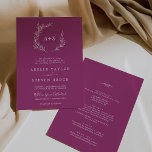 Minimal Leaf | Berry Purple All In One Wedding Invitation<br><div class="desc">This minimal leaf berry purple all in one wedding invitation is perfect for a boho wedding. The design features a simple greenery leaf silhouette in a romantic summer violet colour with minimalist bohemian garden style. Personalise with the first initials of the couple. Save paper by including the details on the...</div>