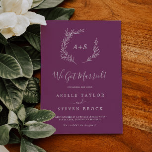 Minimal Leaf Berry Purple Elopement Announcement