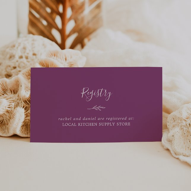Minimal Leaf | Berry Purple Gift Registry Enclosure Card (Creator Uploaded)