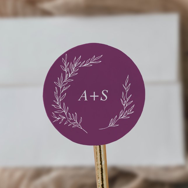 Minimal Leaf Berry Purple Monogram Envelope Seals (Creator Uploaded)
