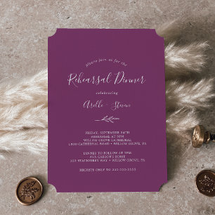 Minimal Leaf   Berry Purple Rehearsal Dinner Invitation