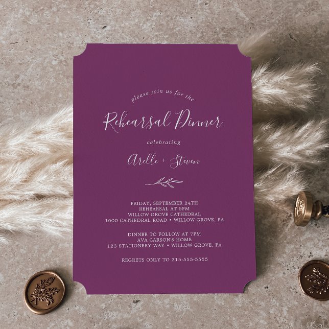 Minimal Leaf | Berry Purple Rehearsal Dinner Invitation (Creator Uploaded)