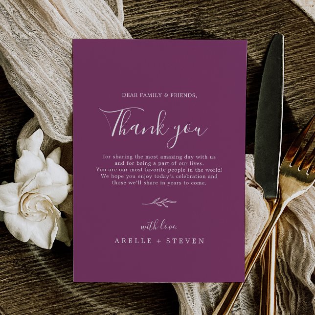 Minimal Leaf Berry Purple Thank You Reception Card (Minimal Leaf Berry Purple Thank You Reception Card)