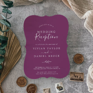 Minimal Leaf Berry Purple Wedding Reception Invitation