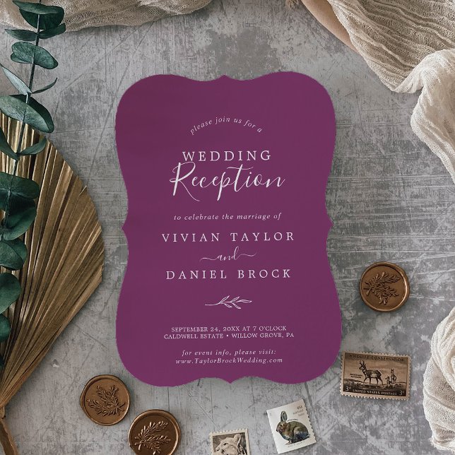 Minimal Leaf | Berry Purple Wedding Reception Invitation (Creator Uploaded)