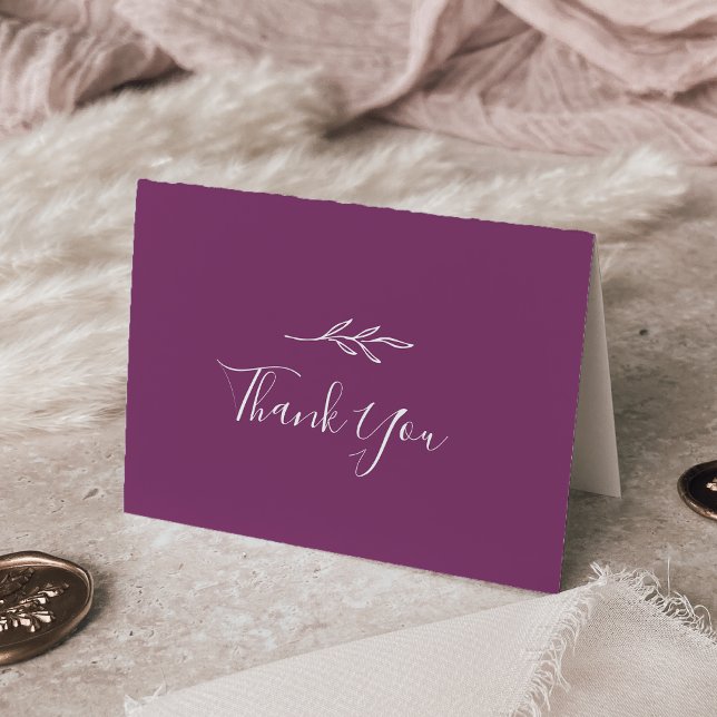 Minimal Leaf | Berry Purple Wedding Thank You Card (Creator Uploaded)