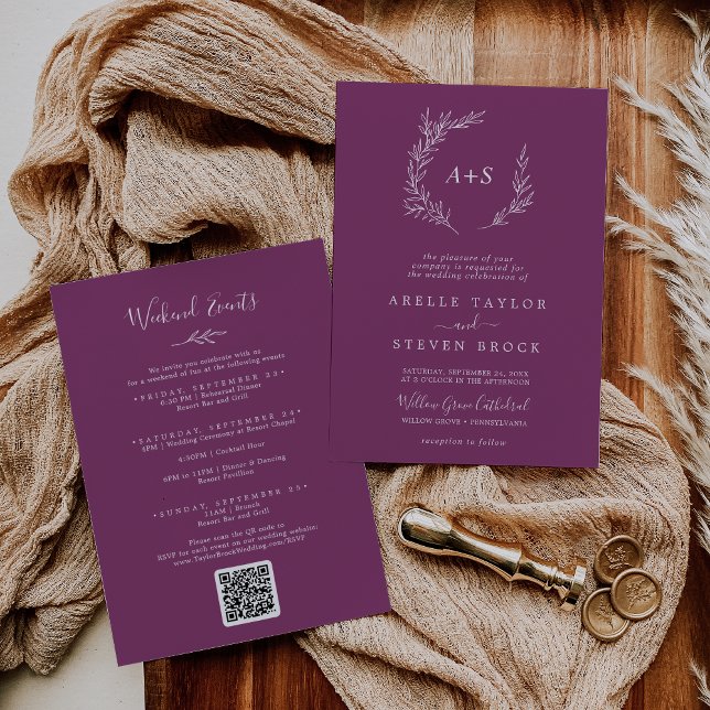 Minimal Leaf | Berry Weekend Events Wedding Invitation (Creator Uploaded)