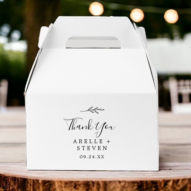 Minimal Leaf | Black and White Thank You Wedding Favour Box (Creator Uploaded)