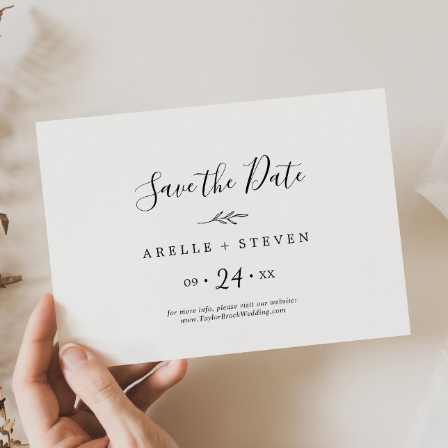 Minimal Leaf Black White Horizontal Save The Date (Creator Uploaded)