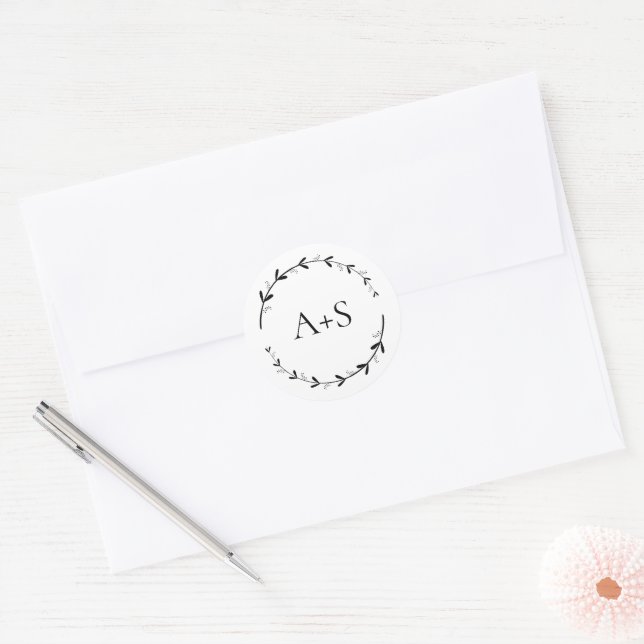 Minimal Leaf Black White Monogram Envelope Seals (Envelope)