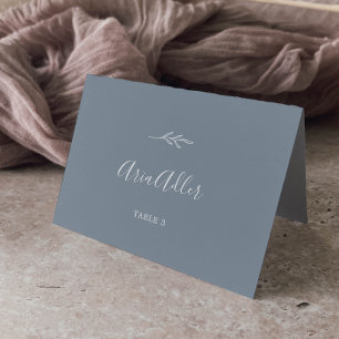 Minimal Leaf Blue and White Guest Name Place Cards