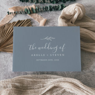 Minimal Leaf Blue and White Monogram Back Wedding Guest Book