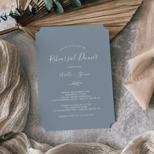 Minimal Leaf   Blue and White Rehearsal Dinner Invitation