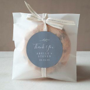 Minimal Leaf   Blue and White Thank You Favour Classic Round Sticker