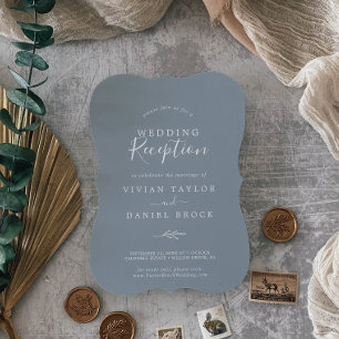 Minimal Leaf Blue and White Wedding Reception Invitation
