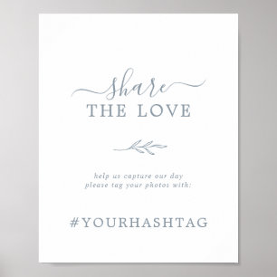 Minimal Leaf Blue Share The Love Hashtag Sign