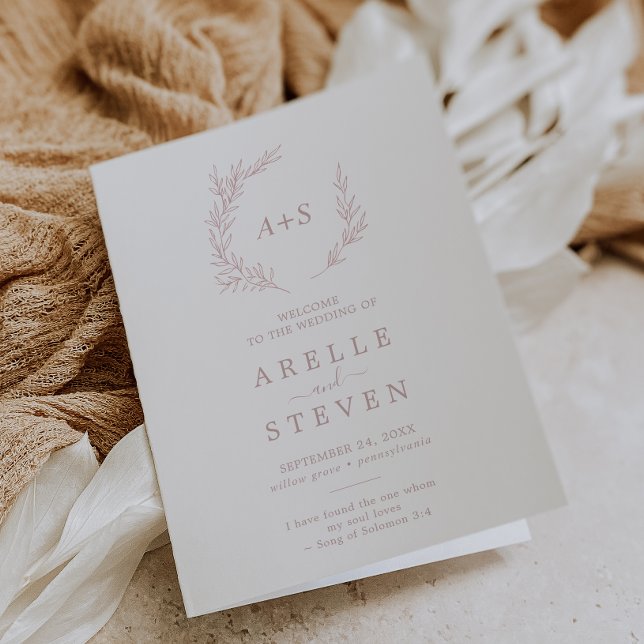 Minimal Leaf | Blush Pink Folded Wedding Programme (Creator Uploaded)