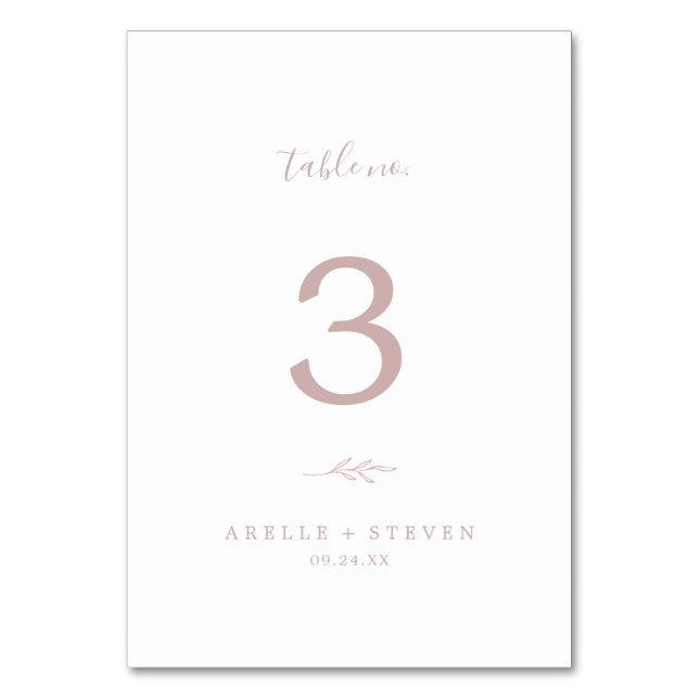 Minimal Leaf | Blush Pink Table Number (Front)