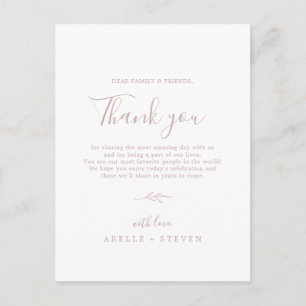 Minimal Leaf   Blush Pink Thank You Reception Card