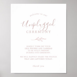 Minimal Leaf Blush Pink Unplugged Ceremony Sign