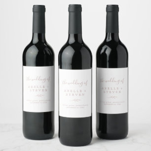 Minimal Leaf Blush Pink Wedding Wine Label