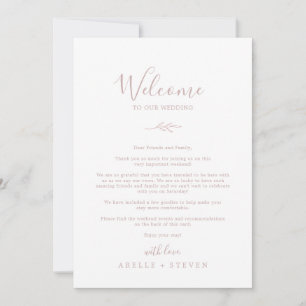 Minimal Leaf Blush Pink Welcome Letter & Itinerary