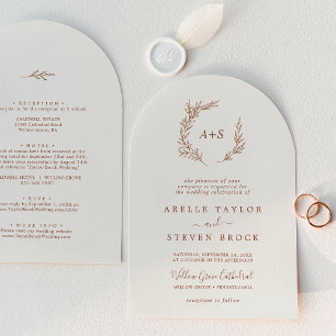 Minimal Leaf Boho Cream Arch All In One Wedding Invitation