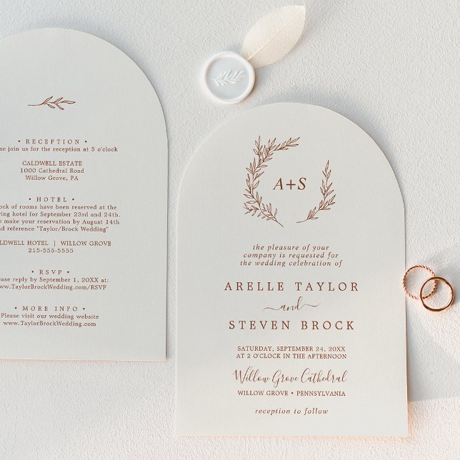 Minimal Leaf | Boho Cream Arch All In One Wedding Invitation (Minimal Leaf | Boho Cream Arch All In One Wedding Invitation)