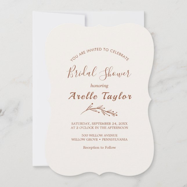 Minimal Leaf | Boho Cream Bridal Shower Invitation (Front)