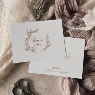 Minimal Leaf Boho Cream Flat Thank You Card