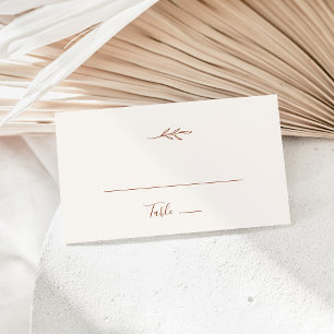 Minimal Leaf Boho Cream Flat Wedding Place Card