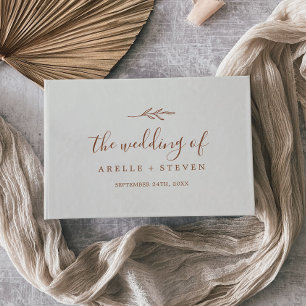 Minimal Leaf   Boho Cream Monogram Back Wedding Guest Book