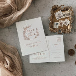 Minimal Leaf | Boho Cream Save the Date Invitation Postcard<br><div class="desc">This minimal leaf boho cream save the date postcard is perfect for a boho wedding. The design features a simple greenery leaf silhouette in earthy burnt orange on a cream background with minimalist desert bohemian style.</div>