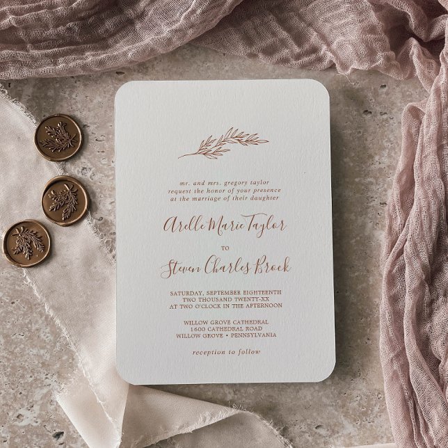 Minimal Leaf | Boho Cream Traditional Wedding Invitation (Creator Uploaded)