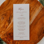 Minimal Leaf | Boho Cream Wedding Dinner Menu<br><div class="desc">This minimal leaf boho cream wedding dinner menu card is perfect for a boho wedding. The design features a simple greenery leaf silhouette in earthy burnt orange on a cream background with minimalist desert bohemian style. This menu can be used for a wedding reception,  rehearsal dinner,  or any event.</div>