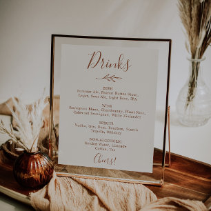 Minimal Leaf   Boho Cream Wedding Drinks Menu Poster