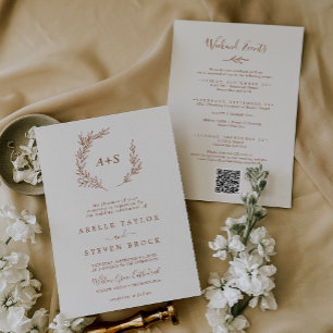 Minimal Leaf Boho Cream Weekend Events Wedding Invitation