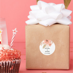 Minimal Leaf Boho Floral Wedding Classic Round Sticker