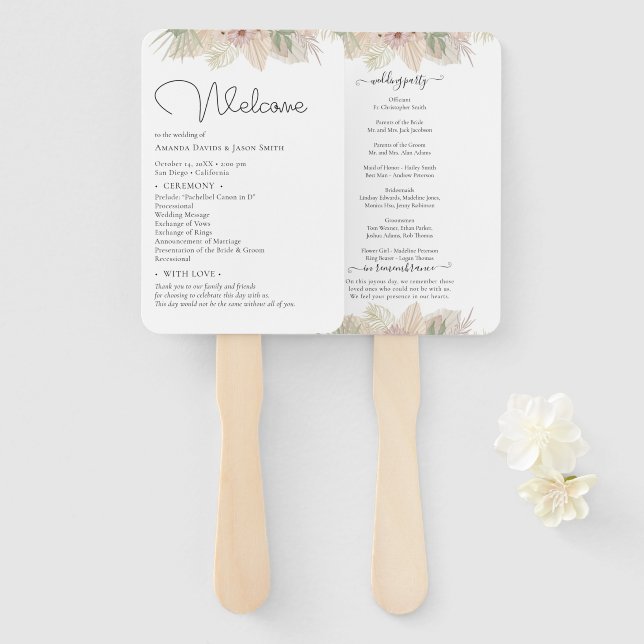 Minimal Leaf Boho Floral Wedding Hand Fan (Front and Back)
