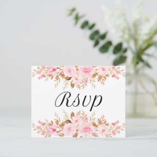 Minimal Leaf Boho Floral Wedding meal choice rsvp Invitation Postcard