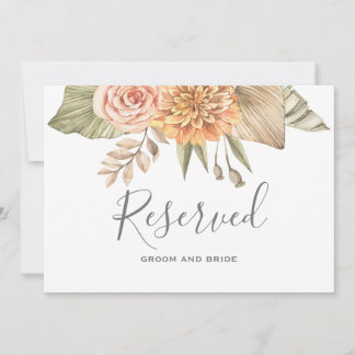Minimal Leaf Boho Floral Wedding reserved sign Invitation