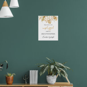 Minimal Leaf Boho Floral Wedding unplugged sign
