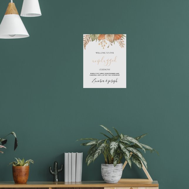 Minimal Leaf Boho Floral Wedding unplugged sign (Living Room 1)