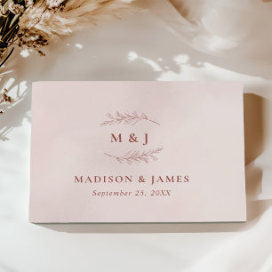 Minimal Leaf Boho Pink Elegant Wedding Guest Book