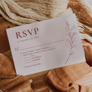 Minimal Leaf Boho Pink Elegant Wedding RSVP Card