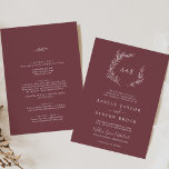 Minimal Leaf | Burgundy All In One Wedding Invitation<br><div class="desc">This minimal leaf burgundy all in one wedding invitation is perfect for a boho wedding. The bohemian design features a simple greenery silhouette in a dark red wine colour with classic minimalist boho style. Personalise with the first initials of the couple. Save paper by including the details on the back...</div>